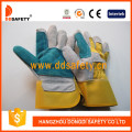 En388 4224 Grey Cow Split Blue Leather Reinforced Glove Yellow Cotton Back Safety Gloves Dlc324